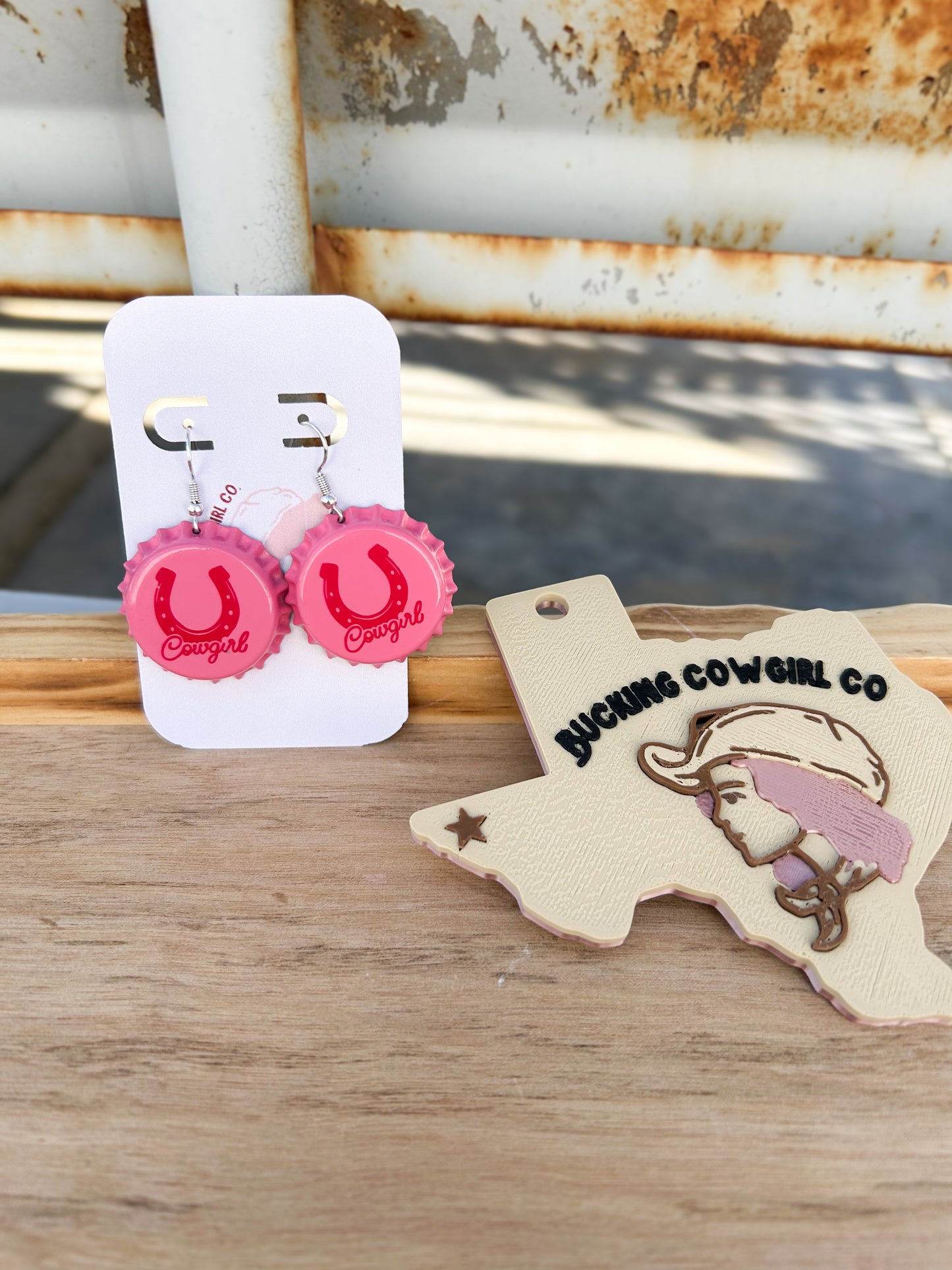 Horseshoe Cowgirl Bottle Cap Earrings