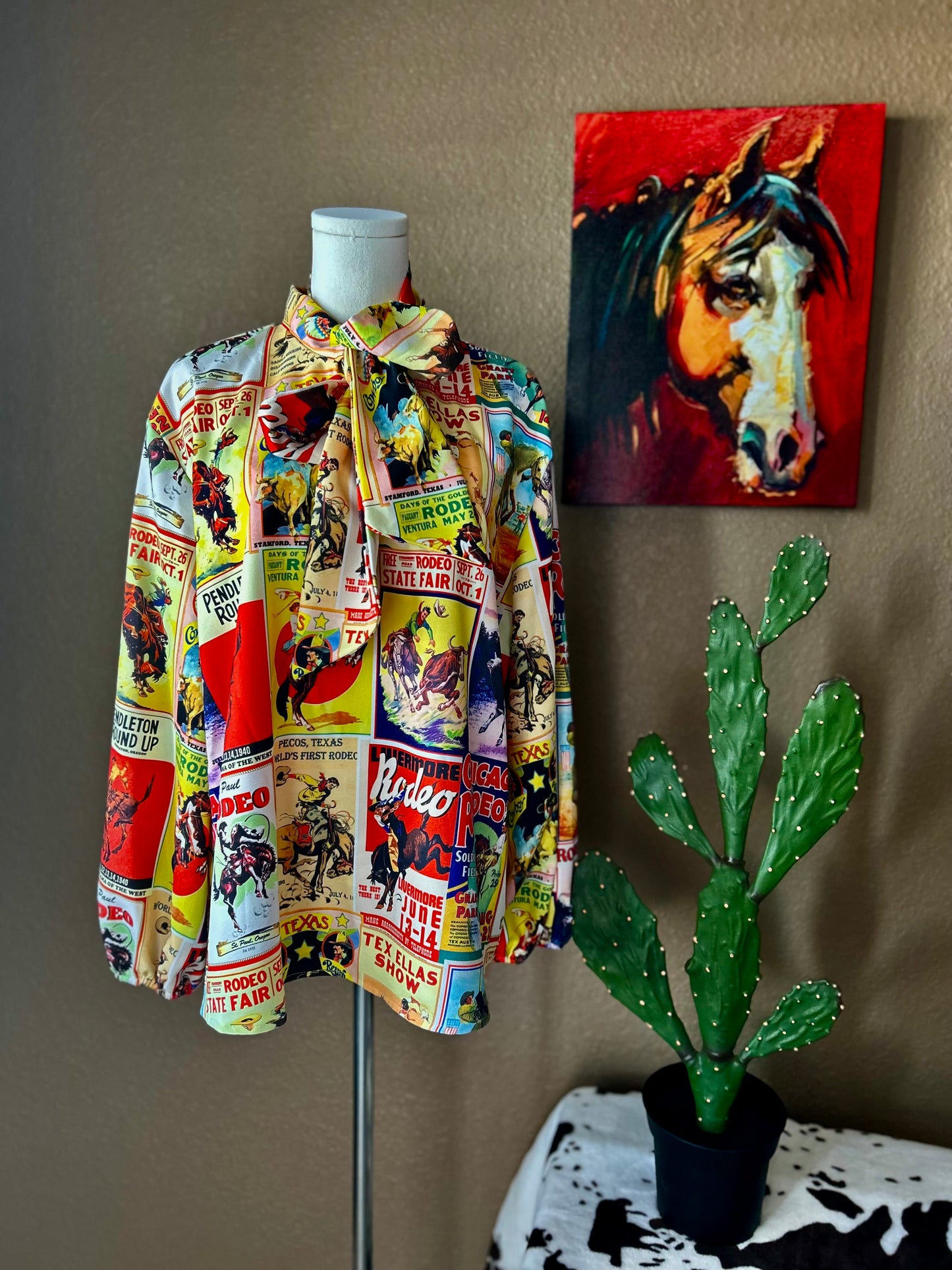 Western Vintage Cowboy Bow Blouse