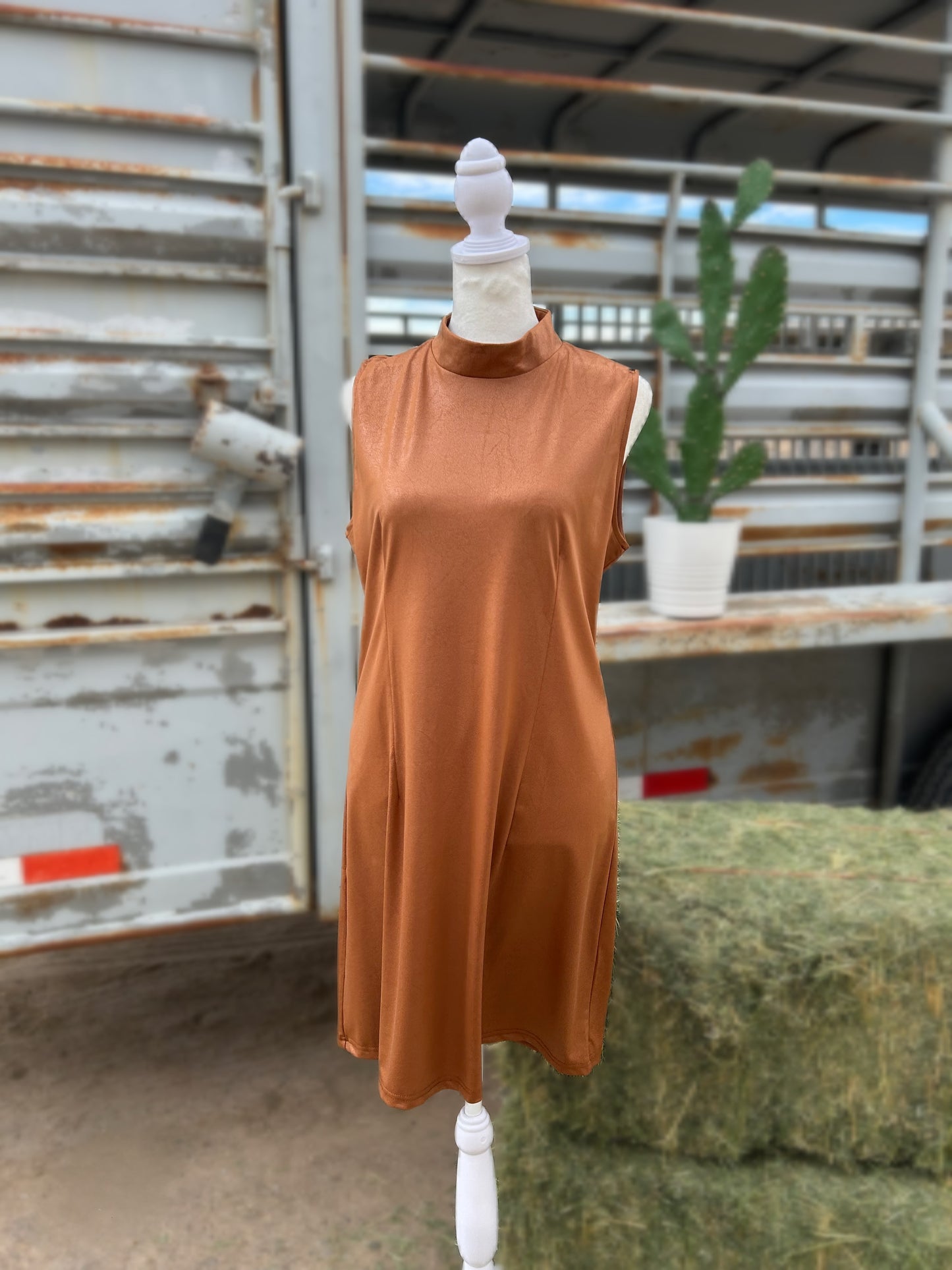 Leather Lust Dress in Saddle