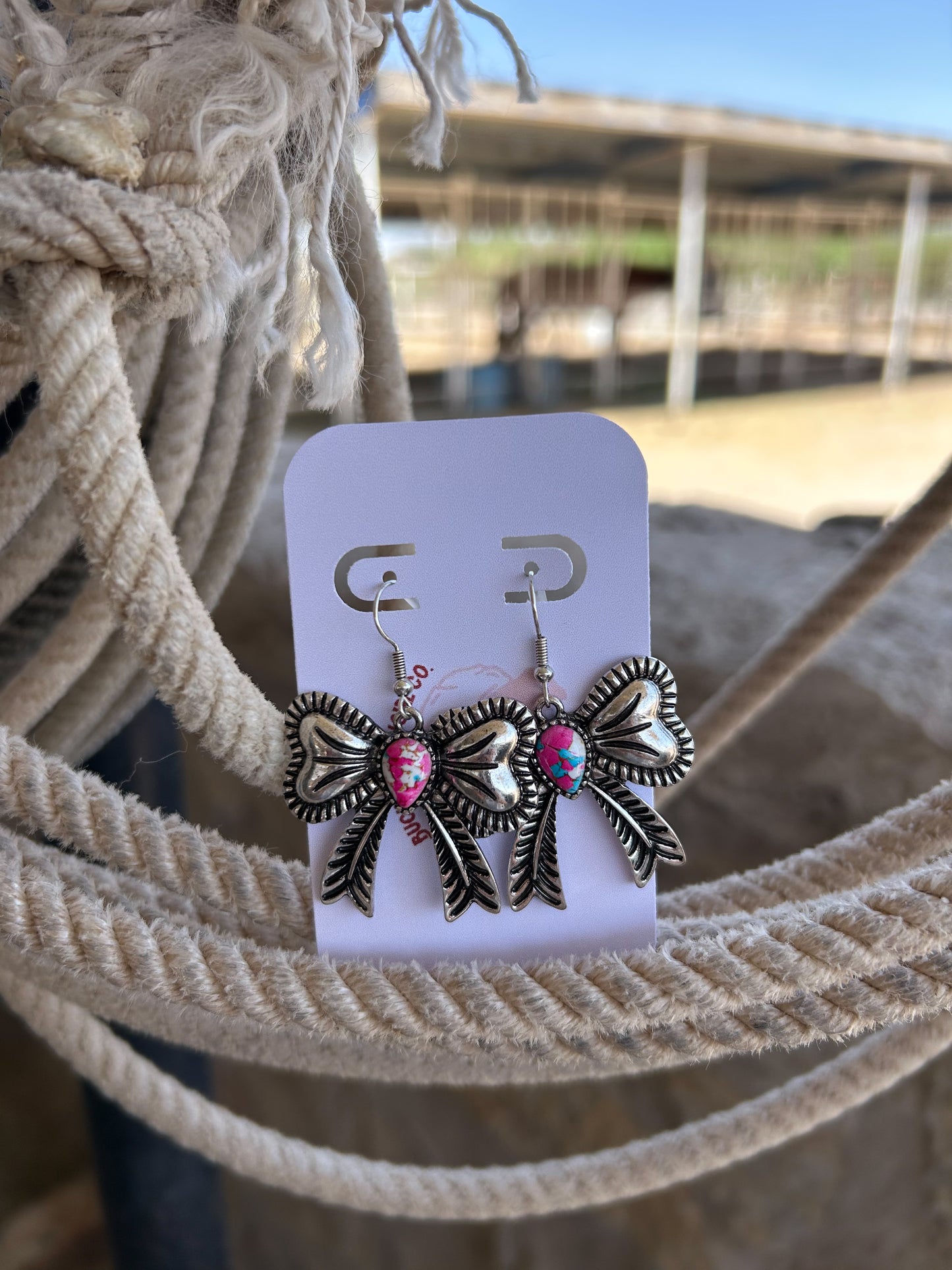 Sterling Pink Bow Earrings