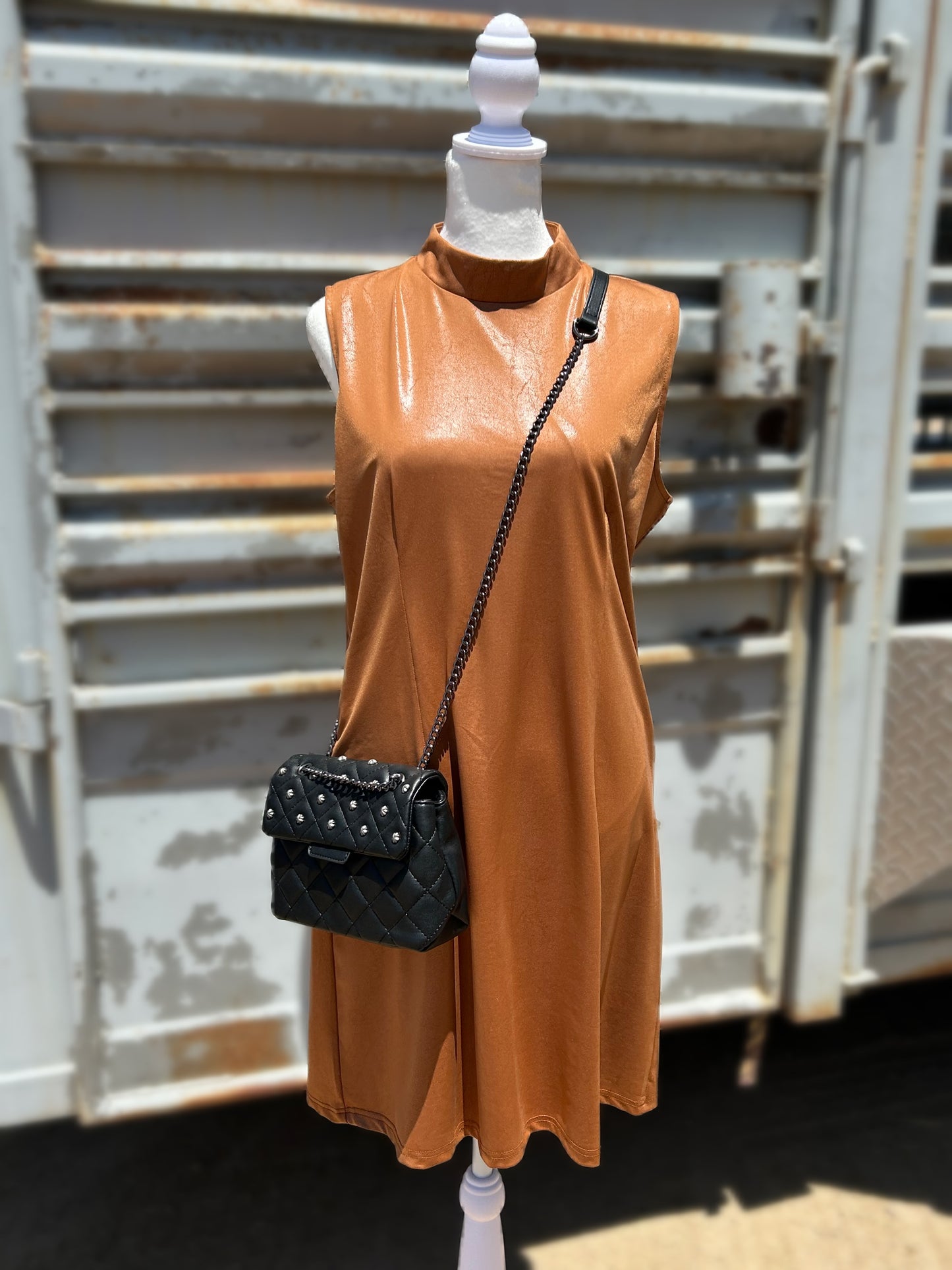 Leather Lust Dress in Saddle